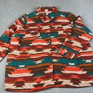 Flannel Jacket Aztec Pearl Snap Womens 3X Green Orange Plus Size Canyon Retreat
